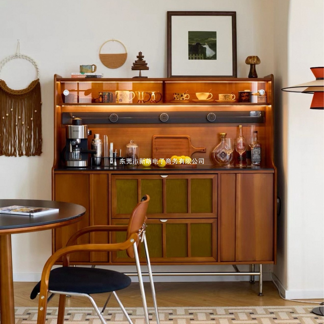 Boxwood Retro French Sideboard Wall-Mounted Integrated Storage Cabinet Double-Layer Living Room Wine Cabinet Small Cabinet Tea Cabinet