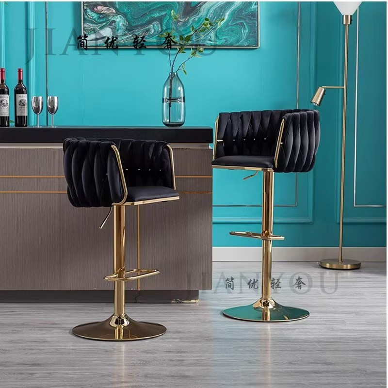 Silla de bar giratoria de elevación de lujo simple silla de bar de recepción moderna silla de metal trenzada personalizada silla alta