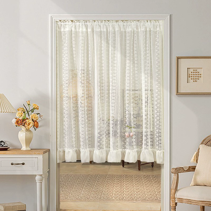 Новая дверная занавеска без перфорации с липучкой, полузанавеска, белая кружевная парусиновая занавеска во французском стиле, занавеска на перегородке, прозрачная занавеска для спальни.