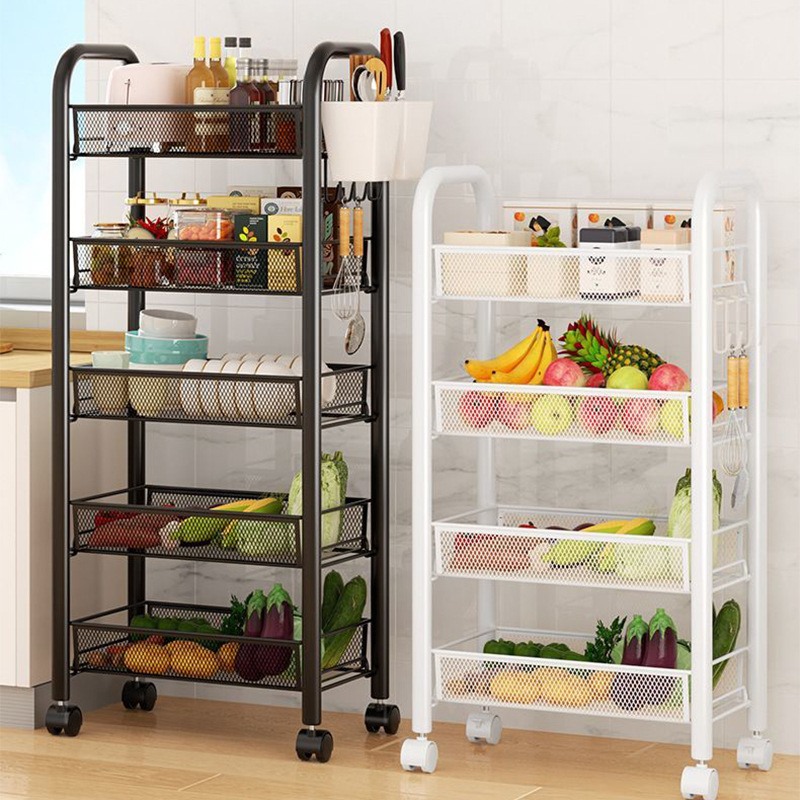 Mayorista estante con ruedas piso multicapa carro móvil estante de almacenamiento dormitorio cocina snack rack canasta de verduras