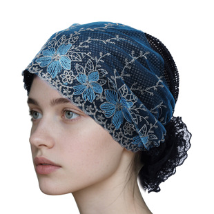 Manufacturer's Headscarf Hat, Women's Turban Hat to Cover Gray Hair, Double-Layer Embroidered Fishtail Hat, Double-Layer Lace Hat, Cross-Border