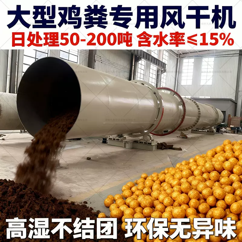大型鸡粪专用风干机回转筒烘干设备长滚筒猪粪牛粪鸡粪烘干机