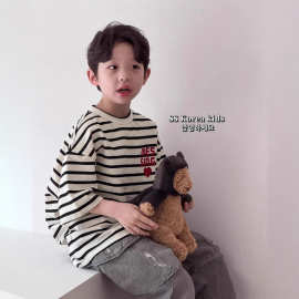 夏季韩系男童短袖T恤2025新款儿童纯棉上衣宽松韩范女孩半袖条纹