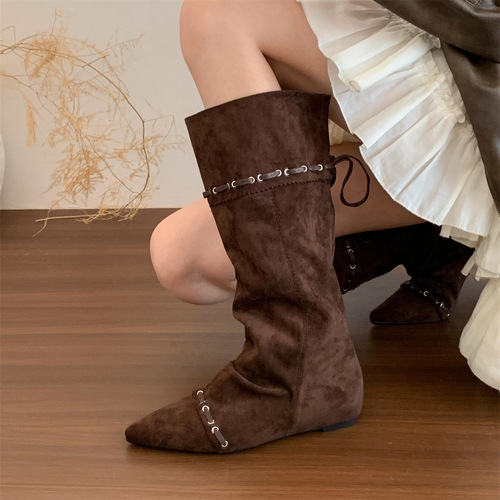 Autumn New Retro British Style Women's Platform Thick Heel Boot with Non-Slip Shaft and Slimming Knights Boot