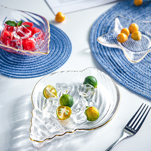 Creative gold edge transparent glass plate ocean series plate bowl tableware set fruit plate snack dessert cake plate
