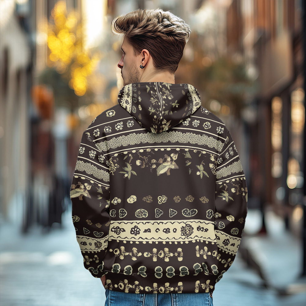 Giacca in cotone spesso con cappuccio e cerniera da uomo, stile europeo stampato, autunno/inverno 2024_voghion.com