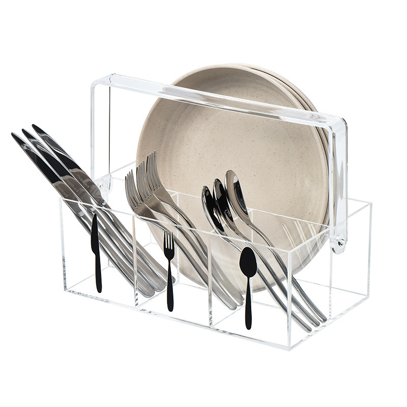 クロスボーダー透明アクリルナイフフォークスプーン食器銀器収納ボックス竹ハンドルピクニックパーティーキッチンレストラン整理|undefined