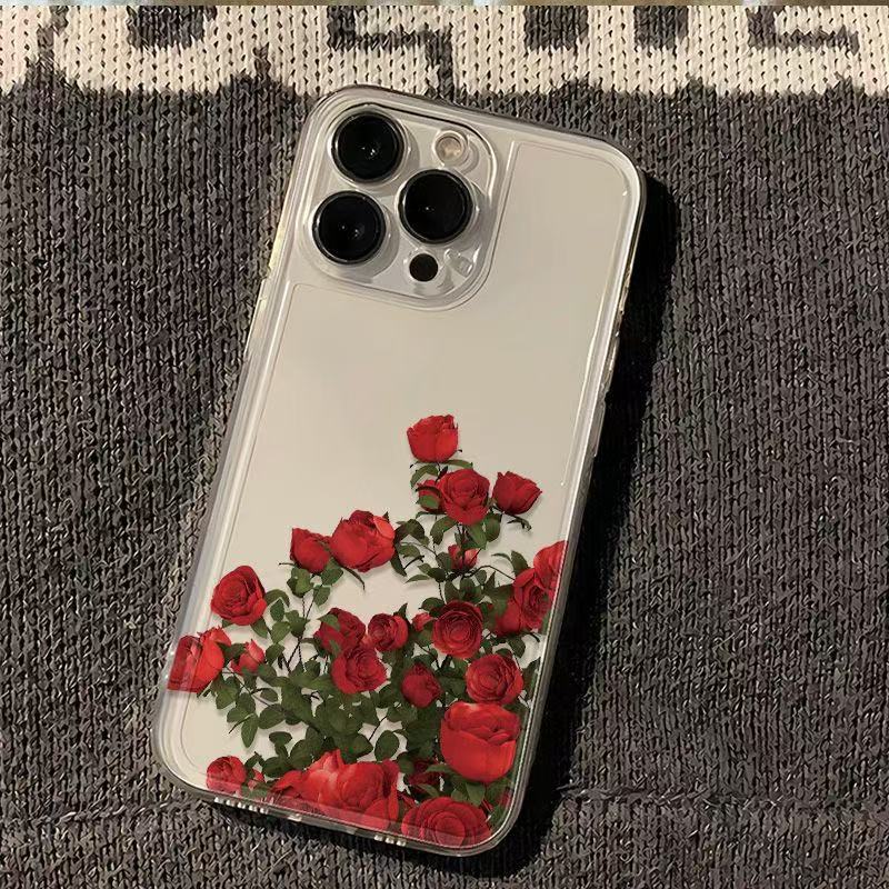 Art Red Rose para iphone16promax funda para teléfono móvil transparente Apple 15 anti-caída 14pro Japón y Corea 13x