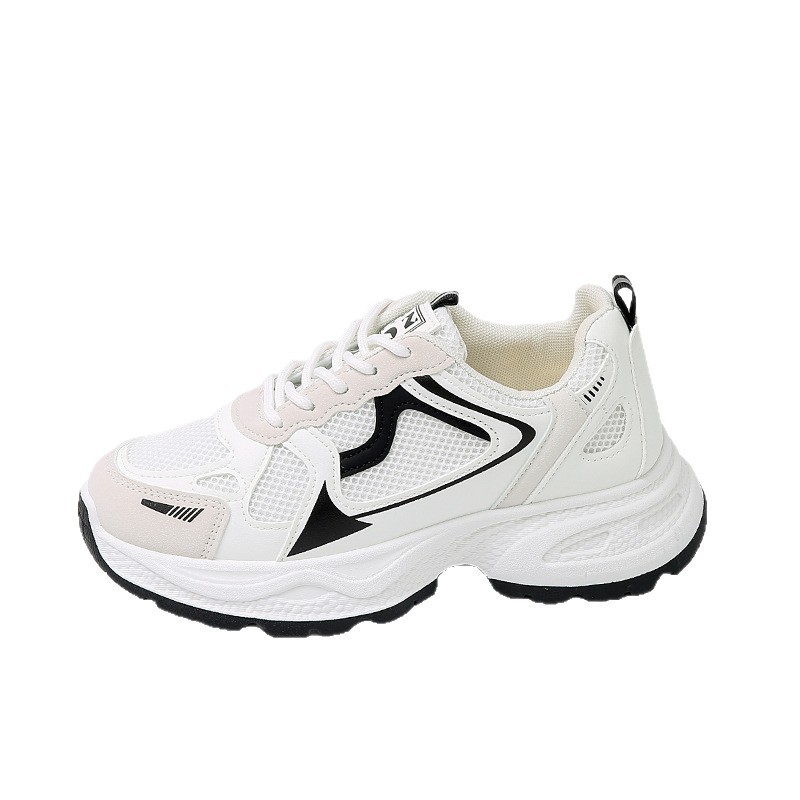 2025 nuevas zapatillas deportivas de primavera y otoño de mujeres, zapatos de corrida antideslizantes de malla transpirables, zapatos de moda de suela gruesa, comercio exterior