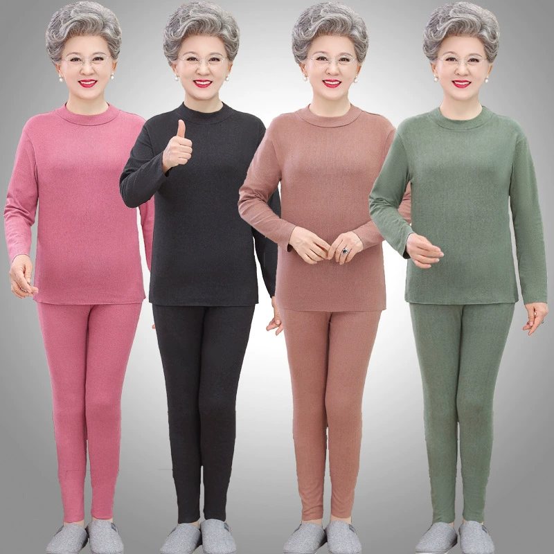 Бабушка катионная бархатная осенняя одежда и брюки для женщин среднего и пожилого возраста базовое термобелье для матери однотонный бесследный костюм