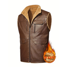 P 49933 Fleece stand collar leather vest ��������Ƥ����