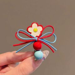韩系红蓝撞色圆珠花朵蝴蝶结发夹甜美少女侧边鸭嘴夹发卡头饰批发