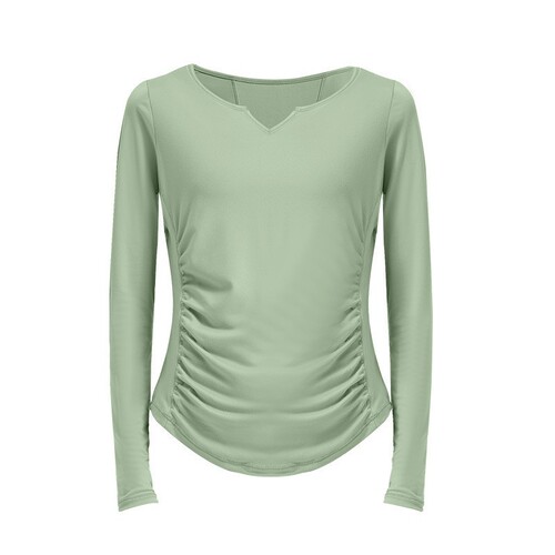 Women's Oversized Yoga Top, Moisture-Wicking and Breathable, V-Neck, Long Sleeve, Folded Waist Shaping, Slimming Fitness T-Shirt