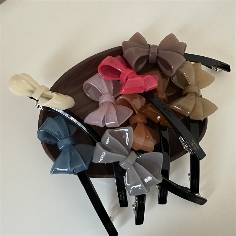 Simple Solid Color Jelly Color Three-Dimensional Bow Acetic Acid Gold Label Hairpin Spring Clip All-Match New Hair Accessories Clip_voghion.com