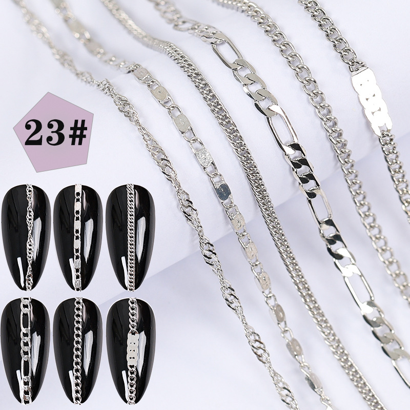 Super Value Six Packaging Japanese Style Creative Nail Decorative Chain Pearl Rhinestone Chain Nail Metal Color Retention Chain Wholesale display picture 22