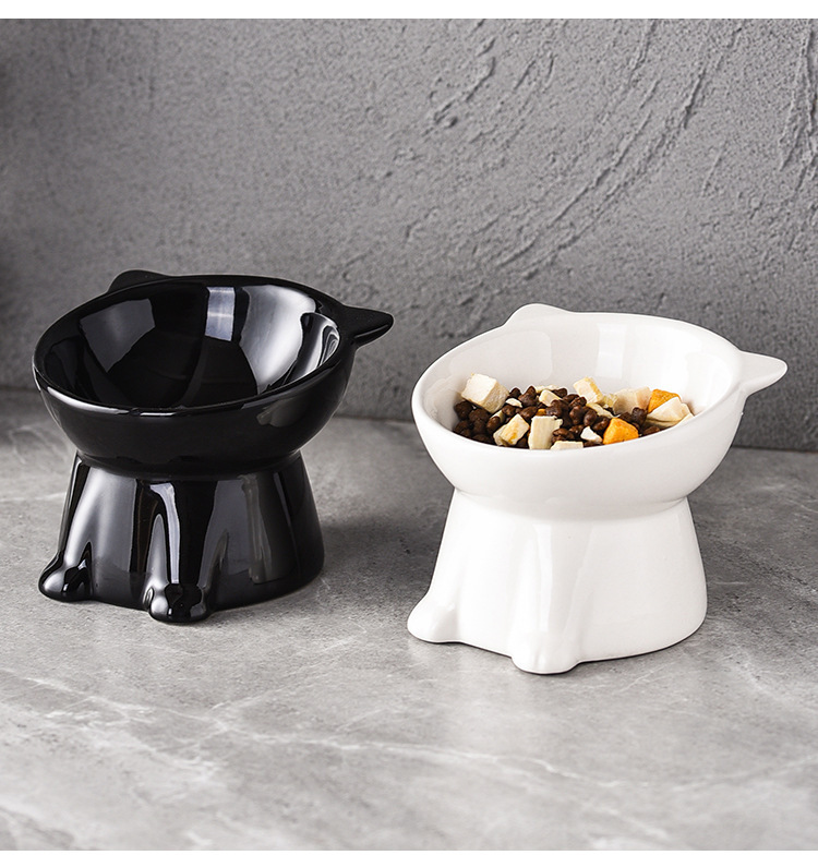 Tazón de comida para gatos simple anti-derroque, tazón de agua potable de plástico con boca inclinada, patas altas para mascotas, grano para perros, tazón para proteger la columna cervical.