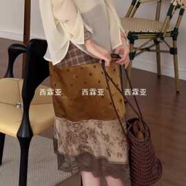 金辉金辉批发早夏新款设计醋酸氨纶人丝波点三拼半裙优雅气质中长