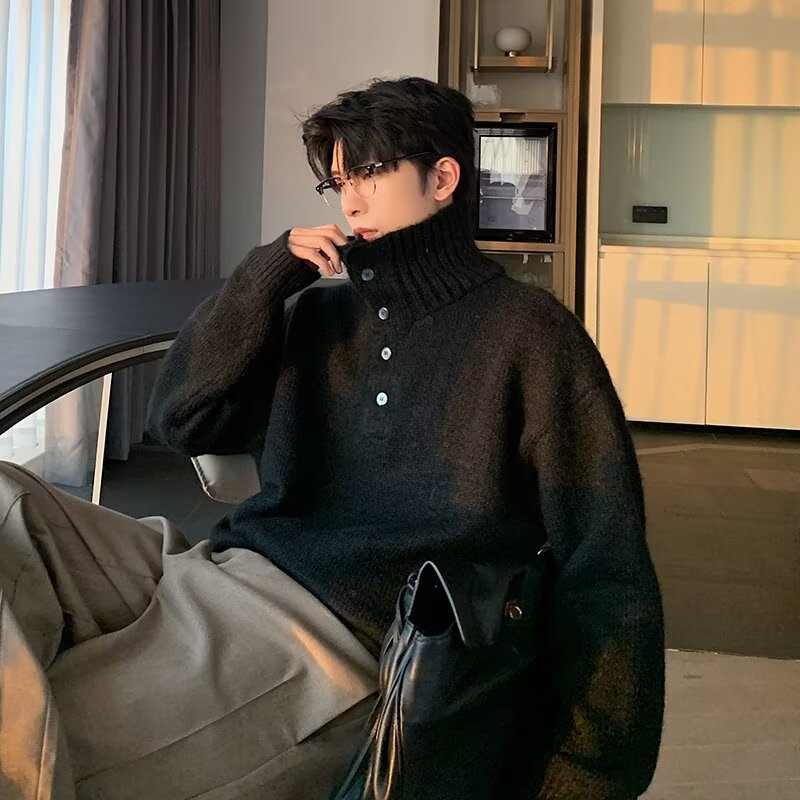 2025 Spring Men's Turtleneck Knitwear Spring and Winter Knitwear Men's Korean Loose Bottoming Shirt Top Knitwear Dropshipping