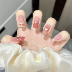 Blush Pearl Gauze Blush Blending Gradual Beauty Nail Sheet 3D Heart Wearable Nail Art French Artificial Nail Sticker Sheet 24 Pieces