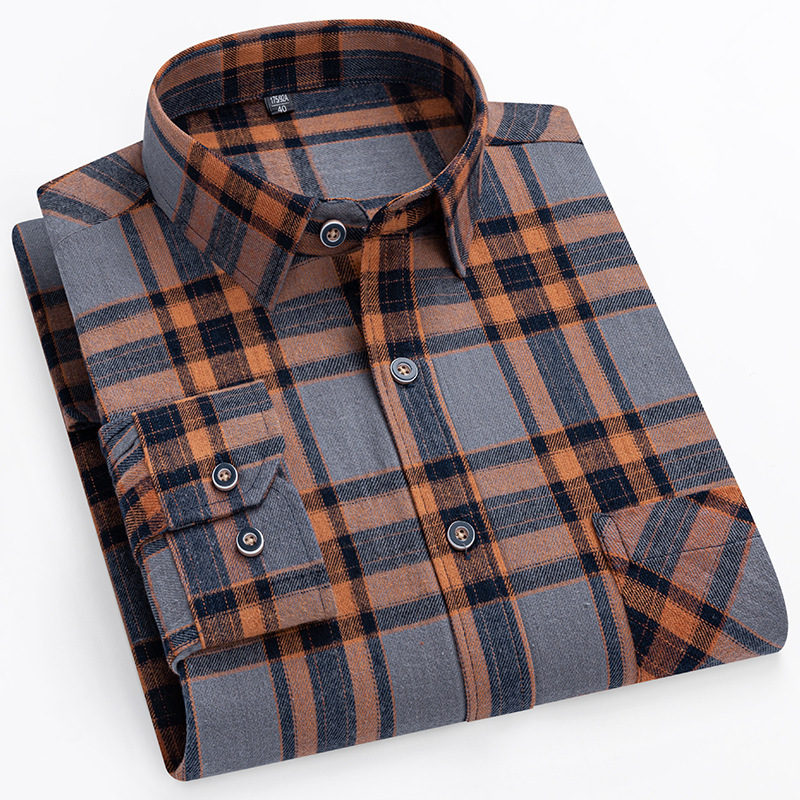 Super plus size 14XL Spring New All Cotton Sanding Plaid Long Sleeve Shirt Youth Men's Cotton Casual Shirt