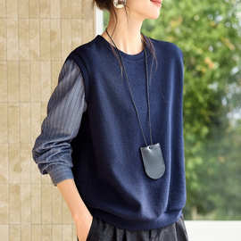 漫褶氧感2026春款撞色拼接高级感休闲慵懒长袖圆领卫衣宽松上衣潮