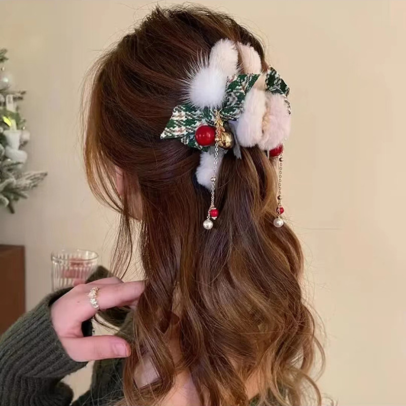 50g Weight Hair Clip, Hair Claws Hair Accessories Type 1 Piece Quantity Daily, Party, Festival Occasion Plush Material Christmas Festival Bow Knot Pattern Women's Gender Sweet Style Christmas Sweet Women's Bow Knot Plush Hair Clip Hair Claws 1