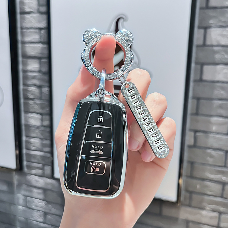 토요타 P 모델 - 스마트 4버튼 스피커 [싱글 쉘 블랙] + 실버 우주 비행사 다이아몬드 버클 + 실버 번호판