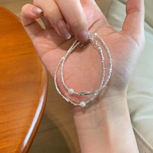 S925纯银年年有鱼锦鲤碎银子手链女款小众气质百搭高级感珍珠手饰