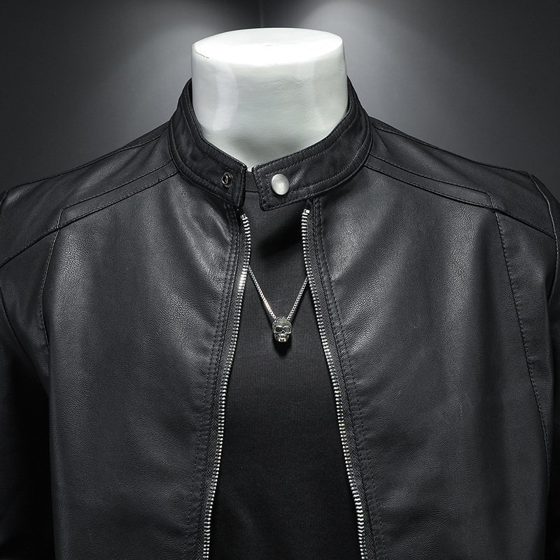 Men's Leather Jacket Slim Fit Stand Up Collar Casual Motorcycle_voghion.com