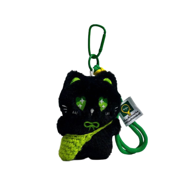 创意软萌毛绒小黑猫公仔编织挎包手绳钥匙扣包包手机车载挂件挂饰|undefined