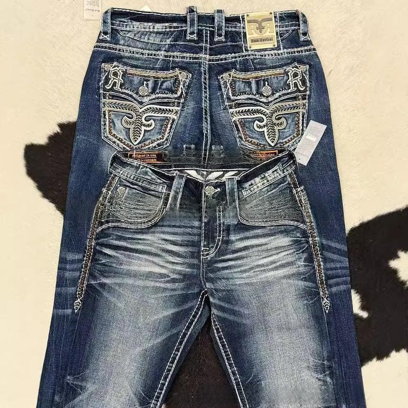 ⑨W3402026 New Cross-Border Dropshipping Era Rock Revival Blue Slim Straight Men's Jeans