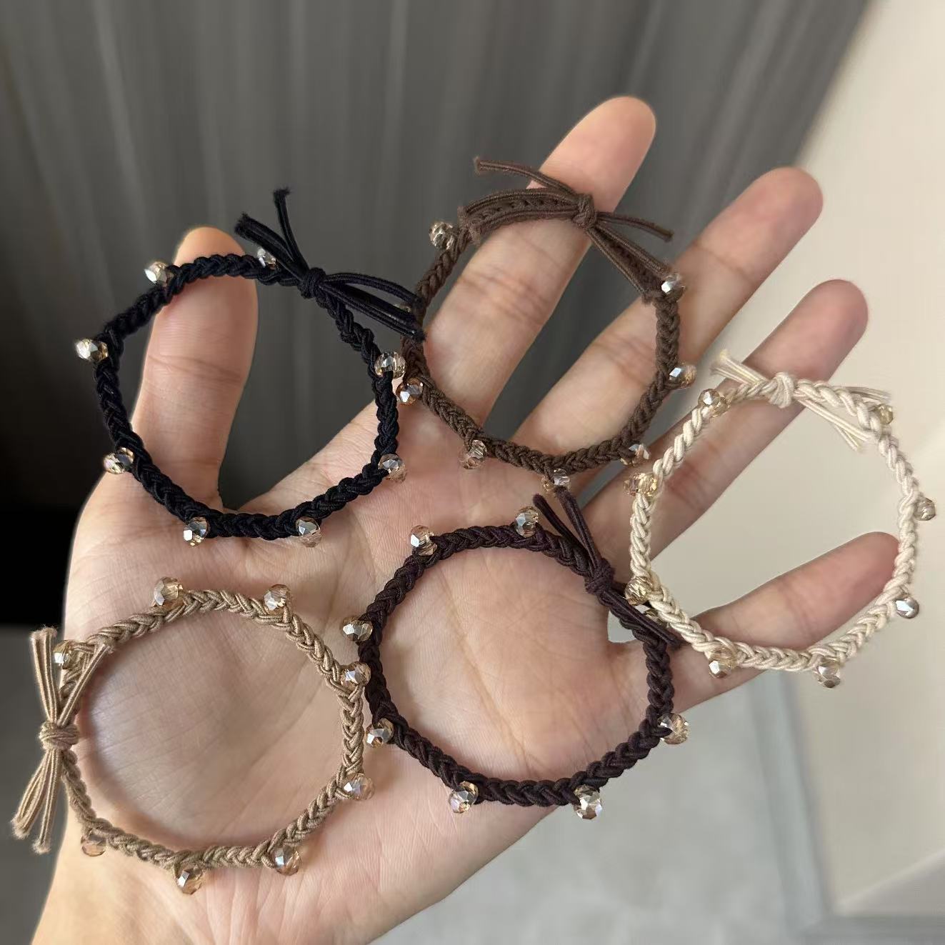 Korean Style Brown Hair Band Rubber Band Three-Line Braided Reinforced High-Elasticity Elegant Bracelet Hair Band Cute Female Hair Tie
