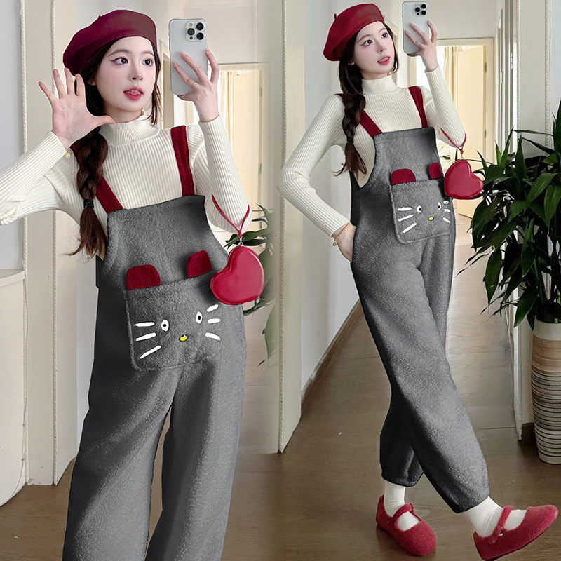 임산부복 가을 2025 신상 벨벳 두꺼워진 양모 오버올 가을 겨울 정장 고급 투피스 정장