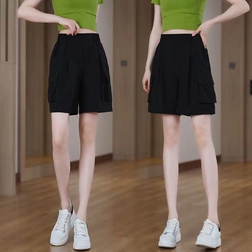 Summer thin work pants for women with high waist and wide legs, slimming straight tube pants, summer A-shaped quick-drying five-inch pants 