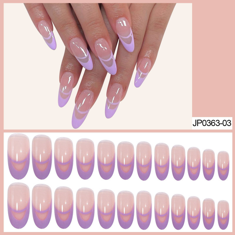 Cross-border direct supply lavender simple double French wearing nail art finished fake nail nail nail patch nail patch in stock