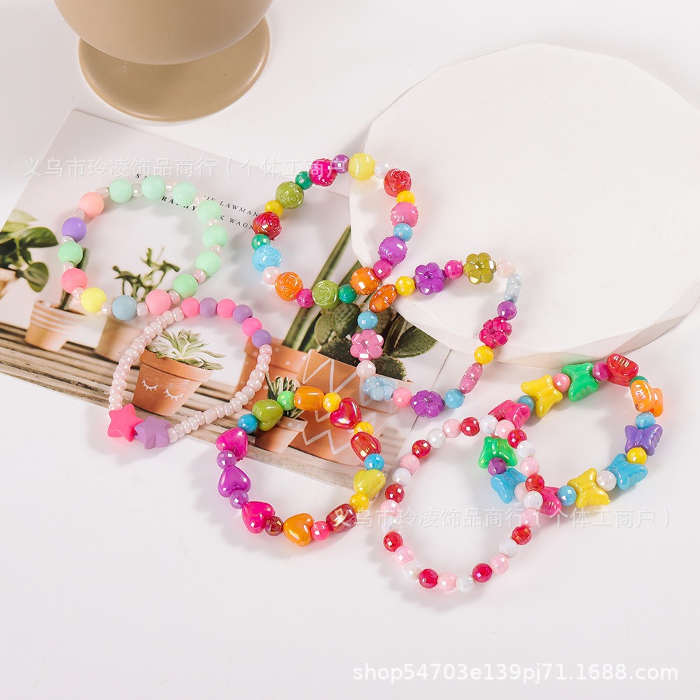 Children's bracelet Korean-style colorful handmade beaded girl Rainbow wholesale beads bracelet accessories children's cute flower