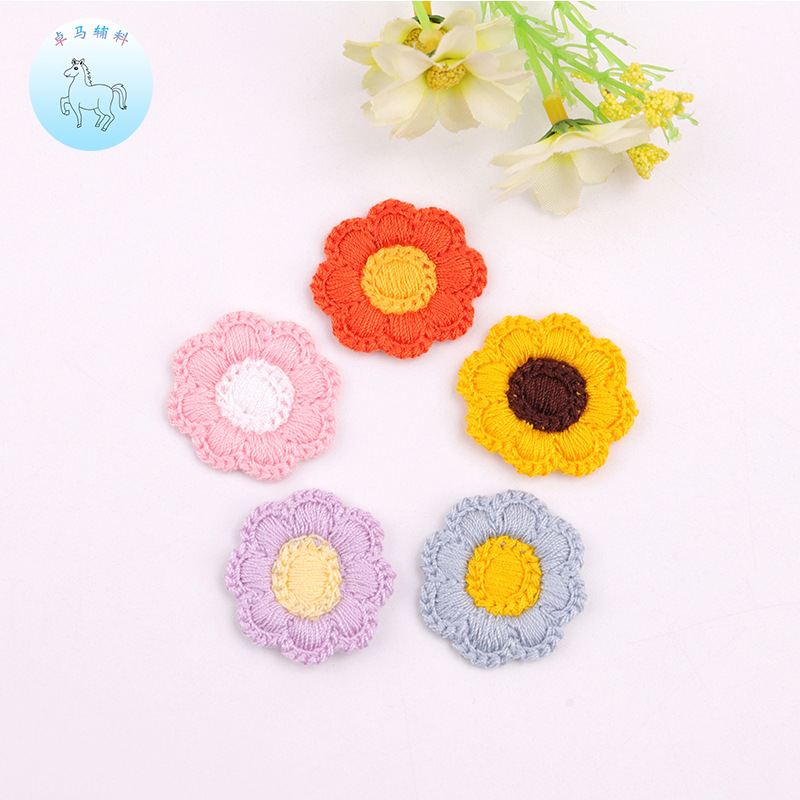 现货批发双色花朵绣花布贴儿童服饰袜子装饰工艺半成品刺绣布贴