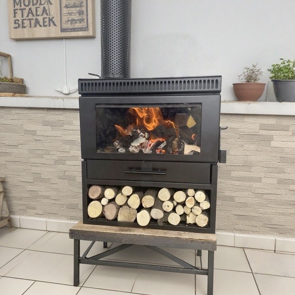 Nueva chimenea de madera de fuego real leña leña calefacción doméstica sala de estar hogar rural decoración estufa de calefacción