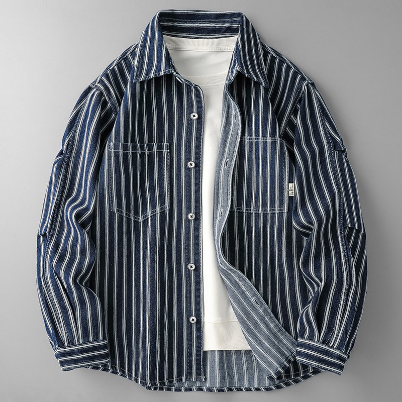 Trendy Brand Washed Striped Shirt Jacket Men's 2025 Spring Summer Autumn New Japanese Casual cityboy Shirt Men