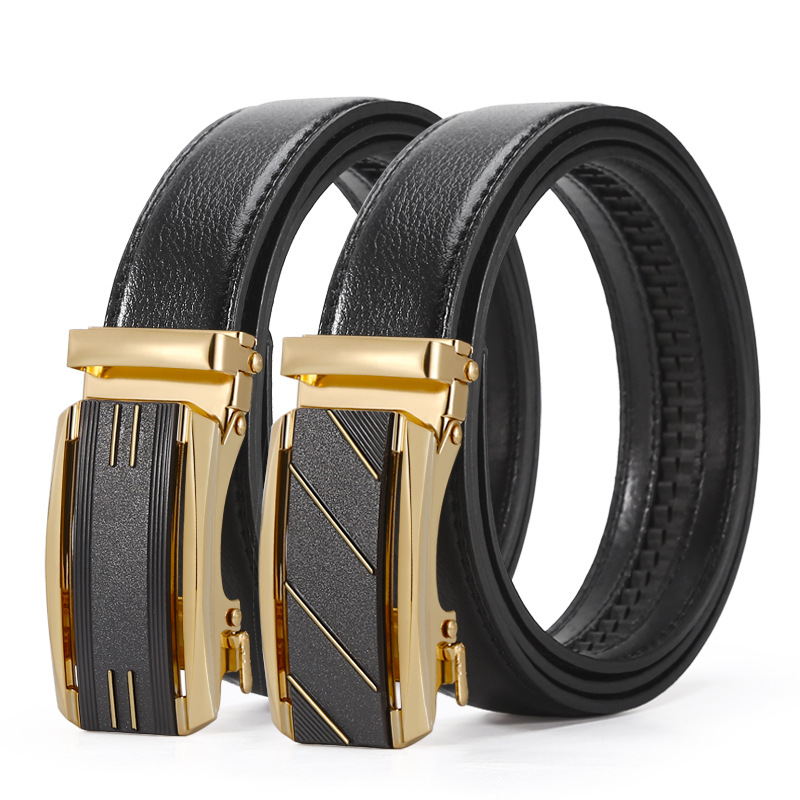 Ceinture business pour homme à boucle automatique, double liseré, motif litchi, idéale pour les jeunes et les hommes d'âge mûr. Accessoire polyvalent._voghion.com
