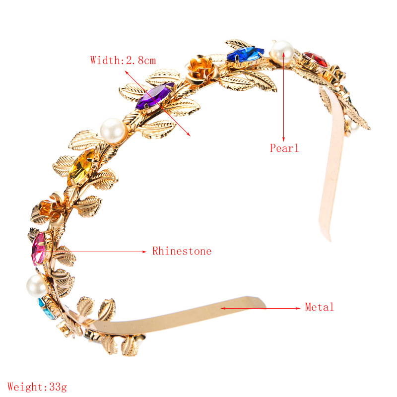 Baroque Metal Leaf Flower Pearl Headband display picture 1