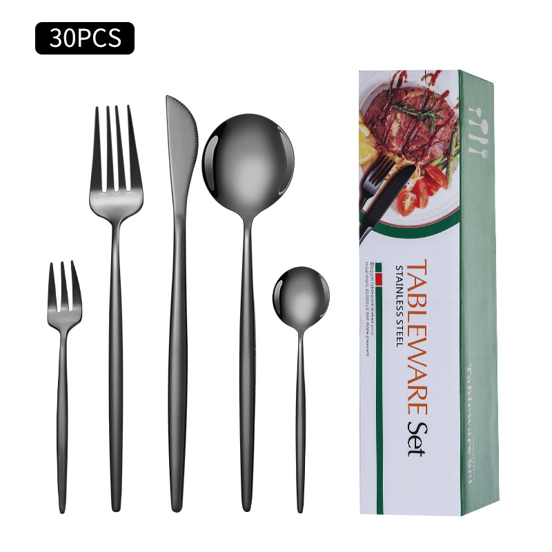 Cruz-Frontera de acero inoxidable vajilla portugués cuchillo y tenedor conjunto de 30 piezas de comida occidental cuchillo de filete de oro y cuchara de la caja de regalo