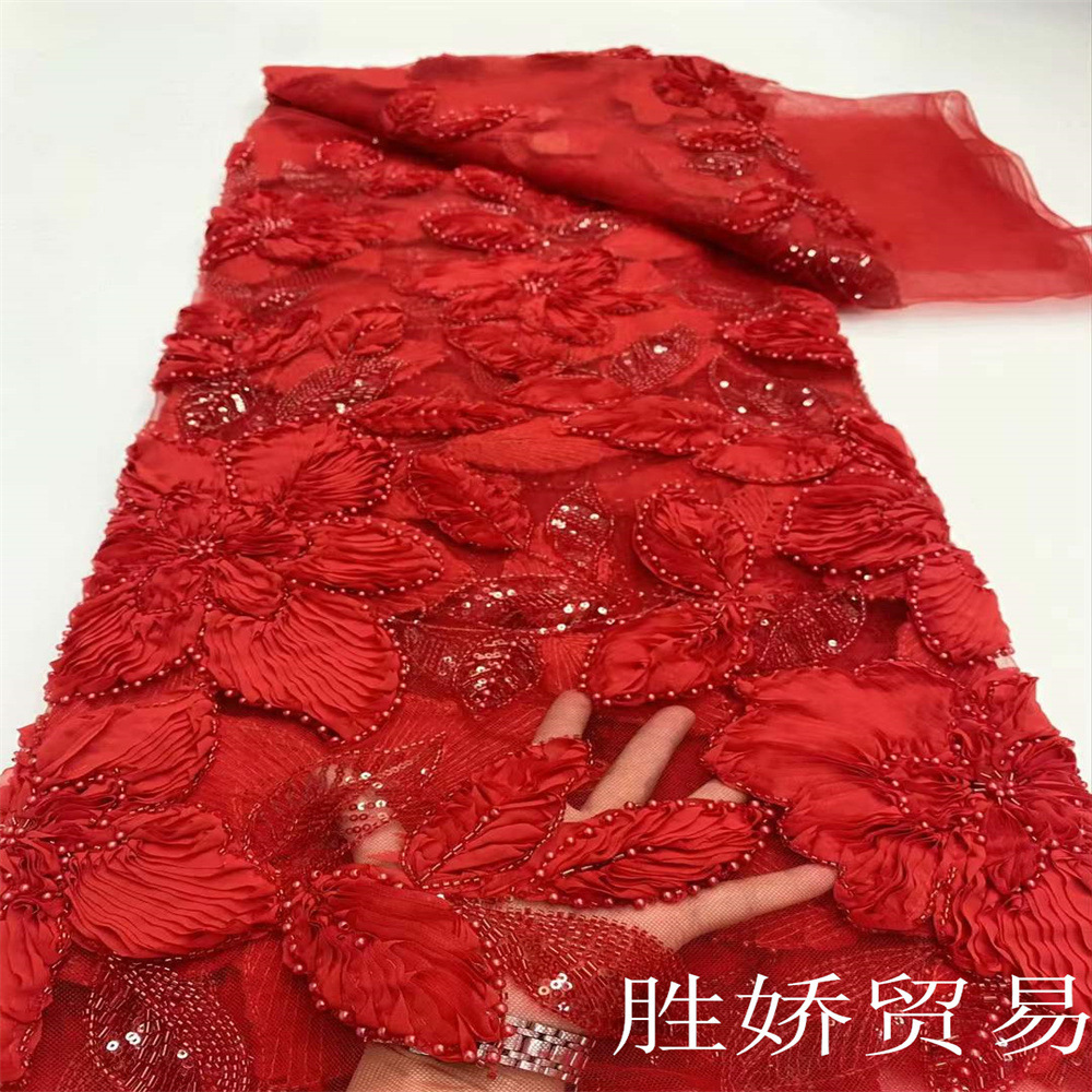 Nuevo 3D encaje bordado flores cuentas encaje sequilla vestido vestido de boda vestido de teatro tela