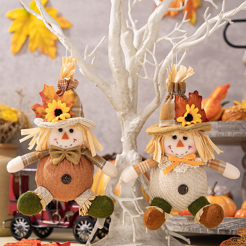 Thanksgiving New Decorations Harvest Season Boys and Girls Scarecrow Pendant Autumn Doll Maple Leaf Pendant