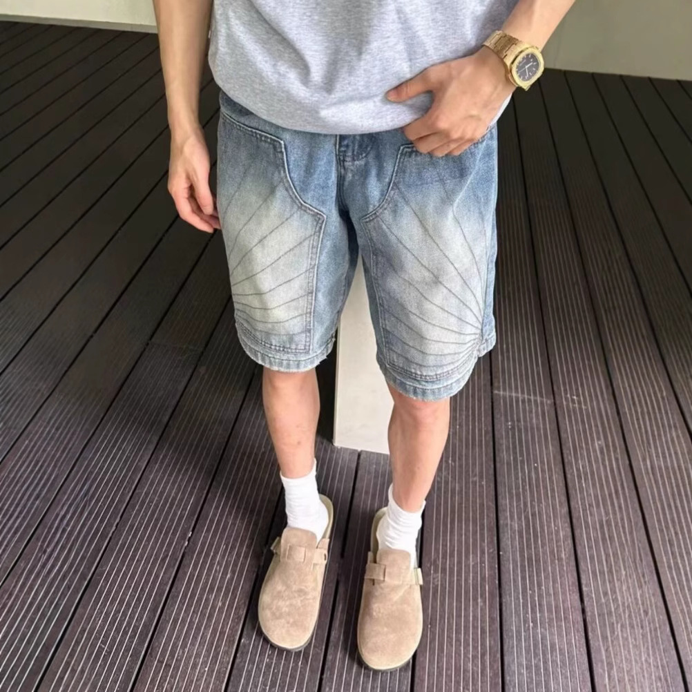 Men's Clothing Unisex Summer Retro Washed Denim Shorts Straight Leg Five Point Distressed Loose Fit Trendy Men's Clothing_mkmklike.com