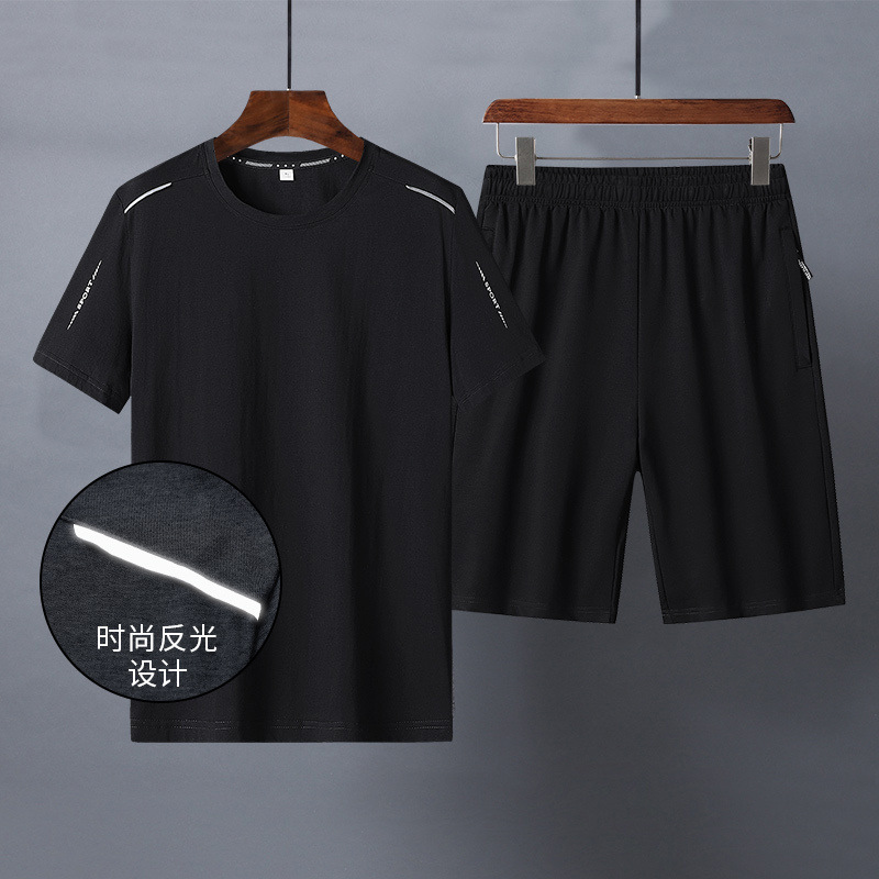 M - 8XL de verano delgado traje casual hombre camiseta suelta papá manga corta pantalones cortos de abuelo de dos piezas