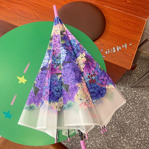 Hot selling Japanese fantasy hydrangea ball transparent umbrella automatic long handle thickened wind-resistant high-end fashion niche new model