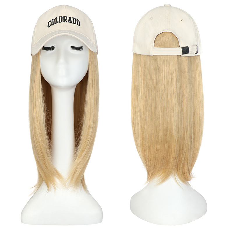 Sombrero de la peluca integrada de las mujeres de moda perezoso rollo de verano gorra de béisbol versátil pelo artificial natural peluca tapa completa cabeza cubierta