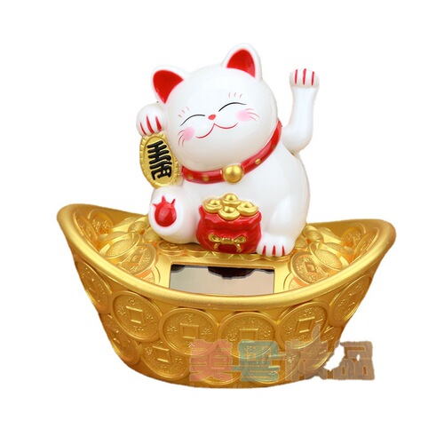 Solar Energy Treasure Cat Automatic Waving Creative Ornament Company Front Desk Cashier Desk Decor Small Accent Wholesaler