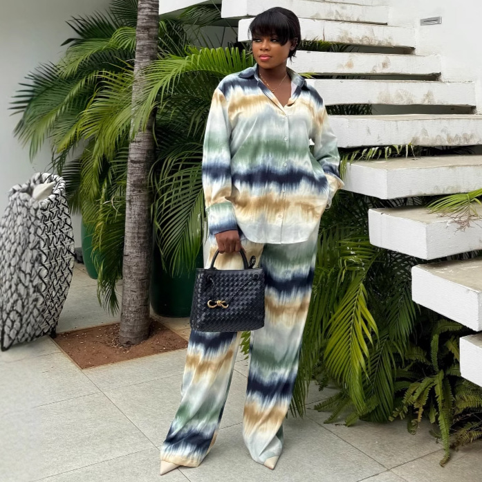 Trendy Women's Printed Long Sleeve Shirt & Pants Set – Loose Fit, Afro-Euro Street Style_voghion.com